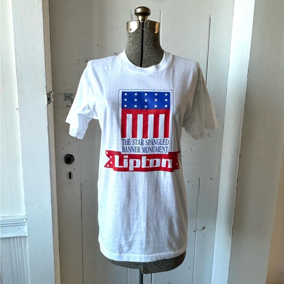 Vintage Star Spangled Banner Monument "Lipton" Single Stitch T-Shirt Tee NOS - Picture 7 of 13